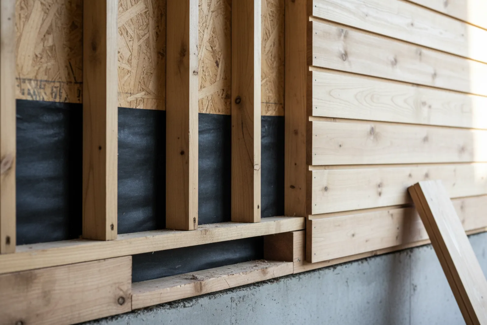Coupe d un mur bardé montrant les tasseaux, la membrane et la lame d air