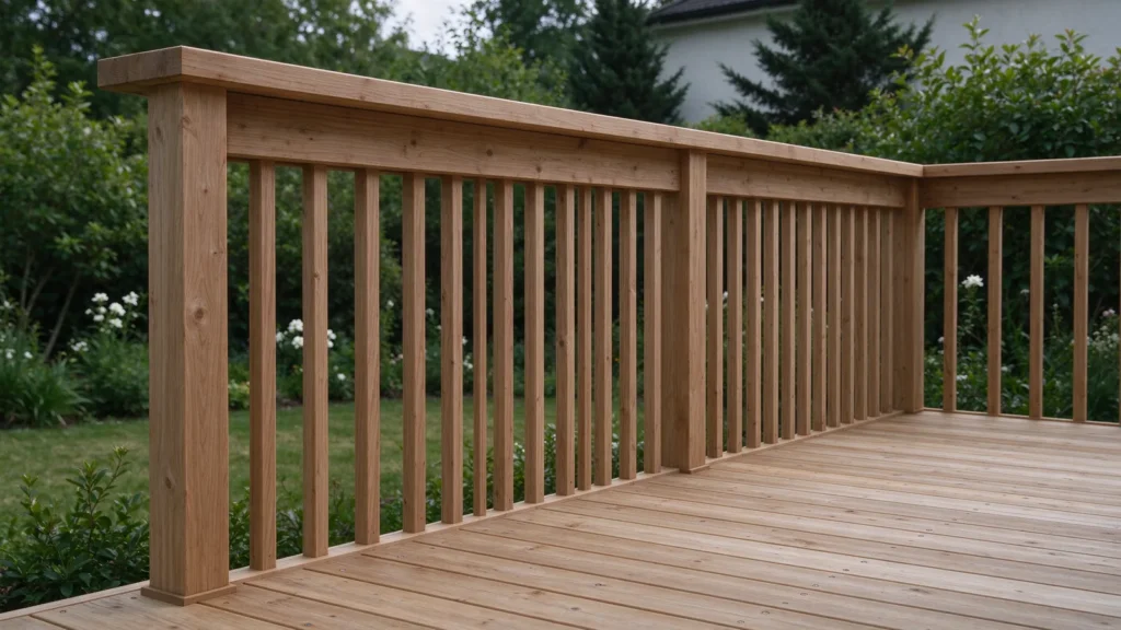 Garde-corps en bois sur une terrasse surélevée